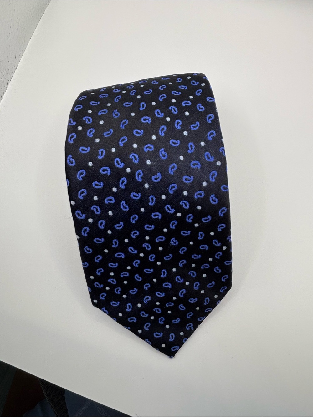 Pronto Uomo Black Tie with Blue Paisley Dot Pattern